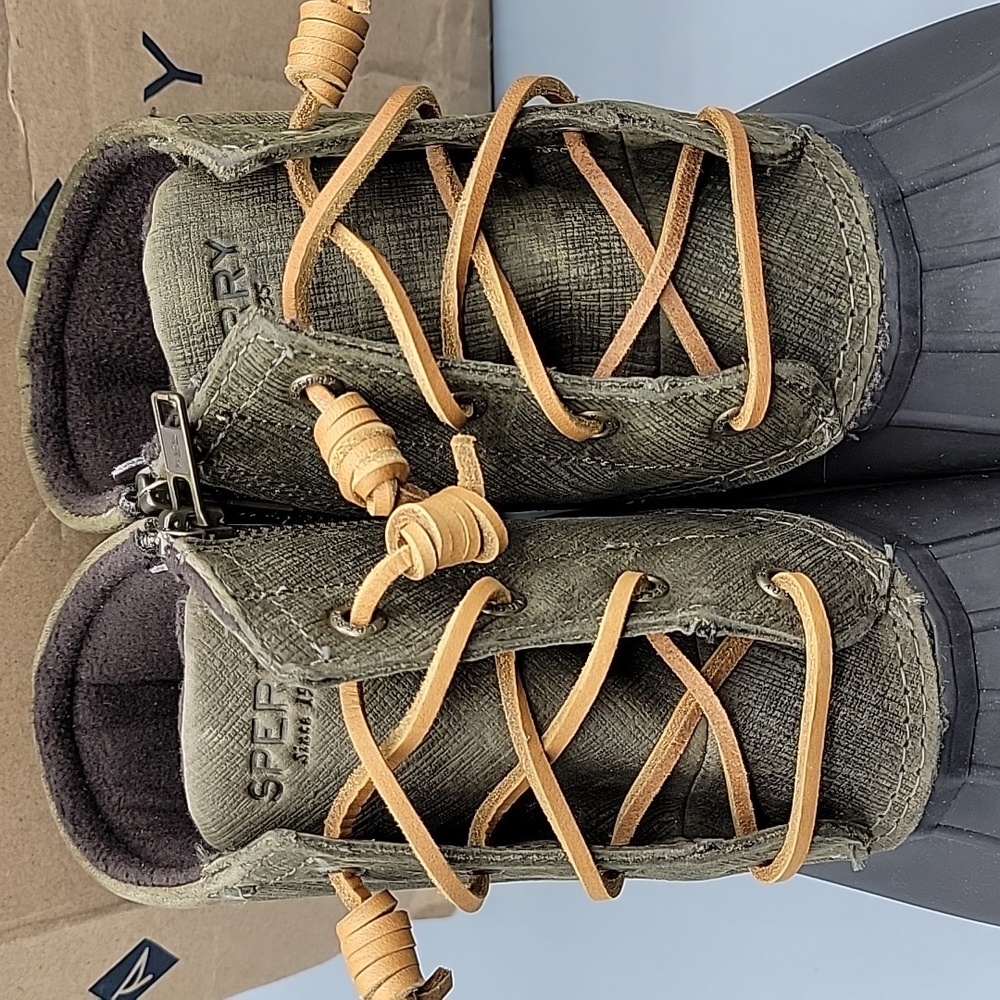Sperry Saltwater Brown & Olive Duck Boots size 7 - Picture 5 of 11